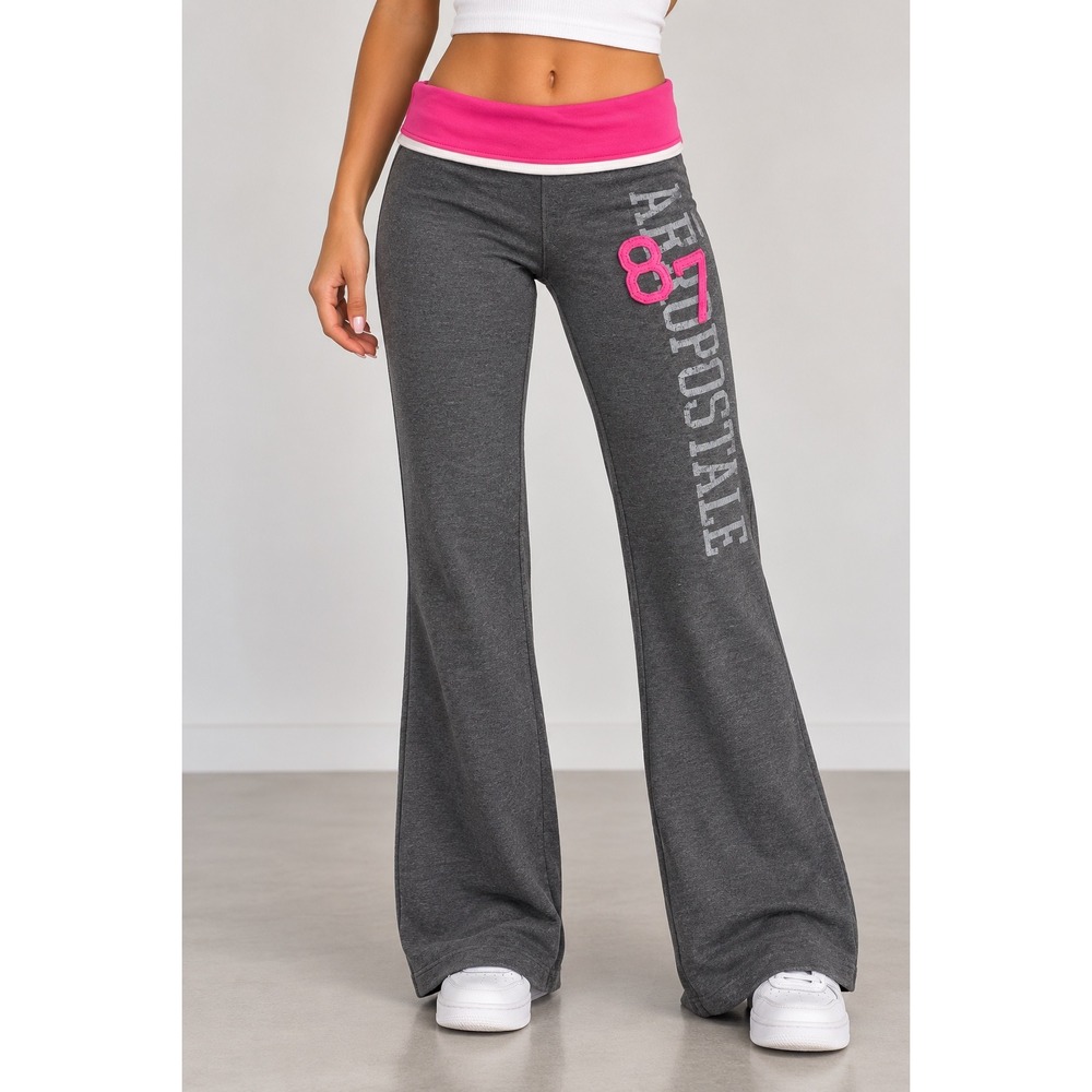 Aeropostale Aero 87 Foldover Waist Flare Yoga Pants Gray Pink
size XS Y2K
